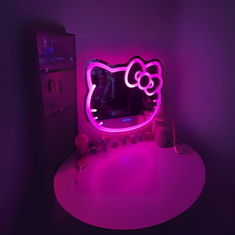 Zoomie Kids Supercute Tabletop Desk Mirror with Light and Touch Sensor